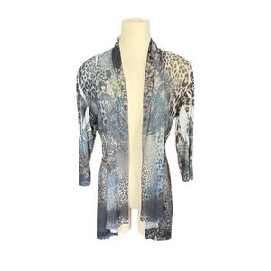 Jess & Jane Animal Print Open Cardigan Top Sheer Lightweight Casual Artsy
